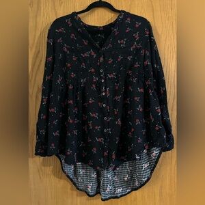 Torrid Black Floral Gauze Emma Babydoll Tunic Top/Blouse Plus Size 0X